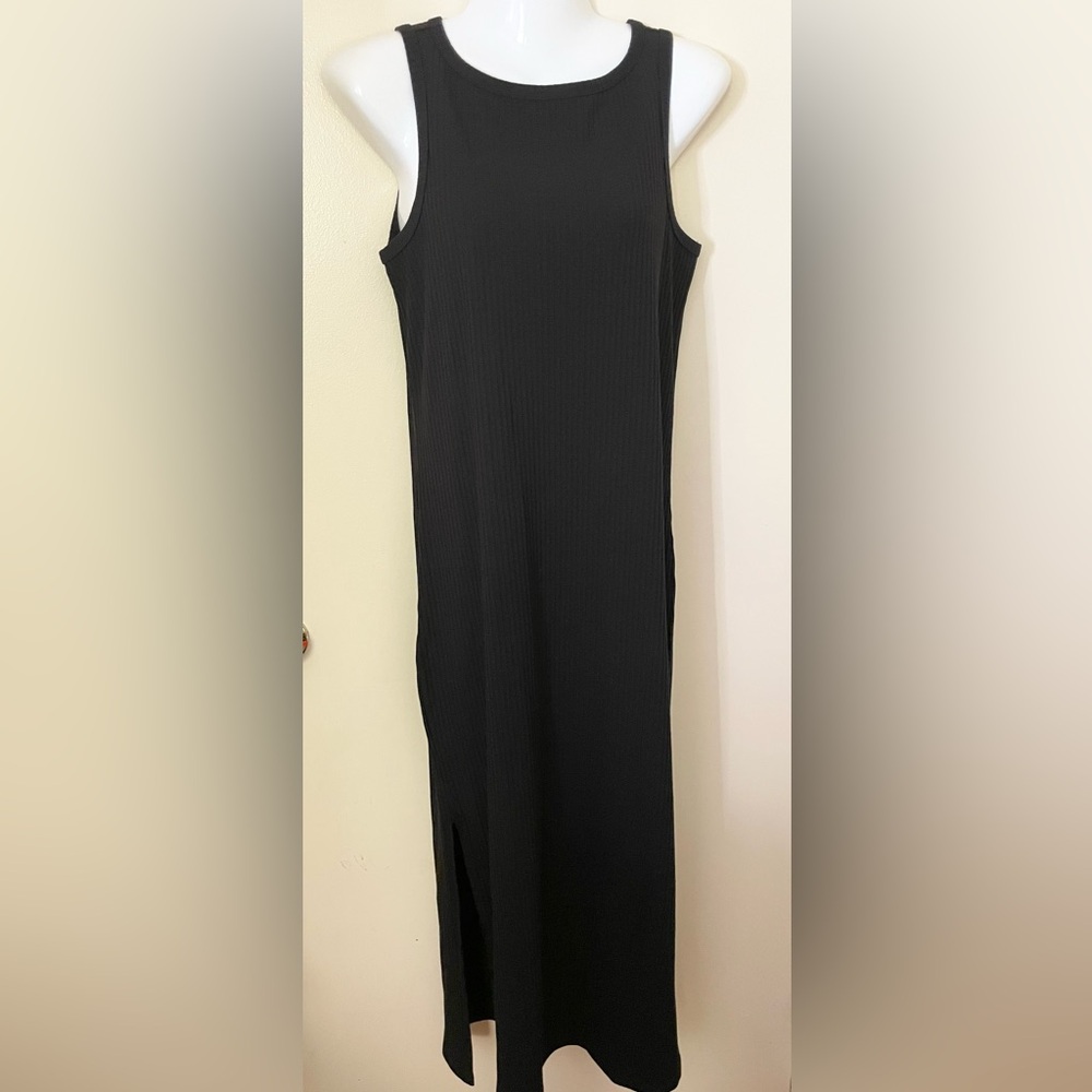Sz XS Reitman’s Sleeveless Ribbed Midi Dress black with side slits crew neck - Picture 7 of 12